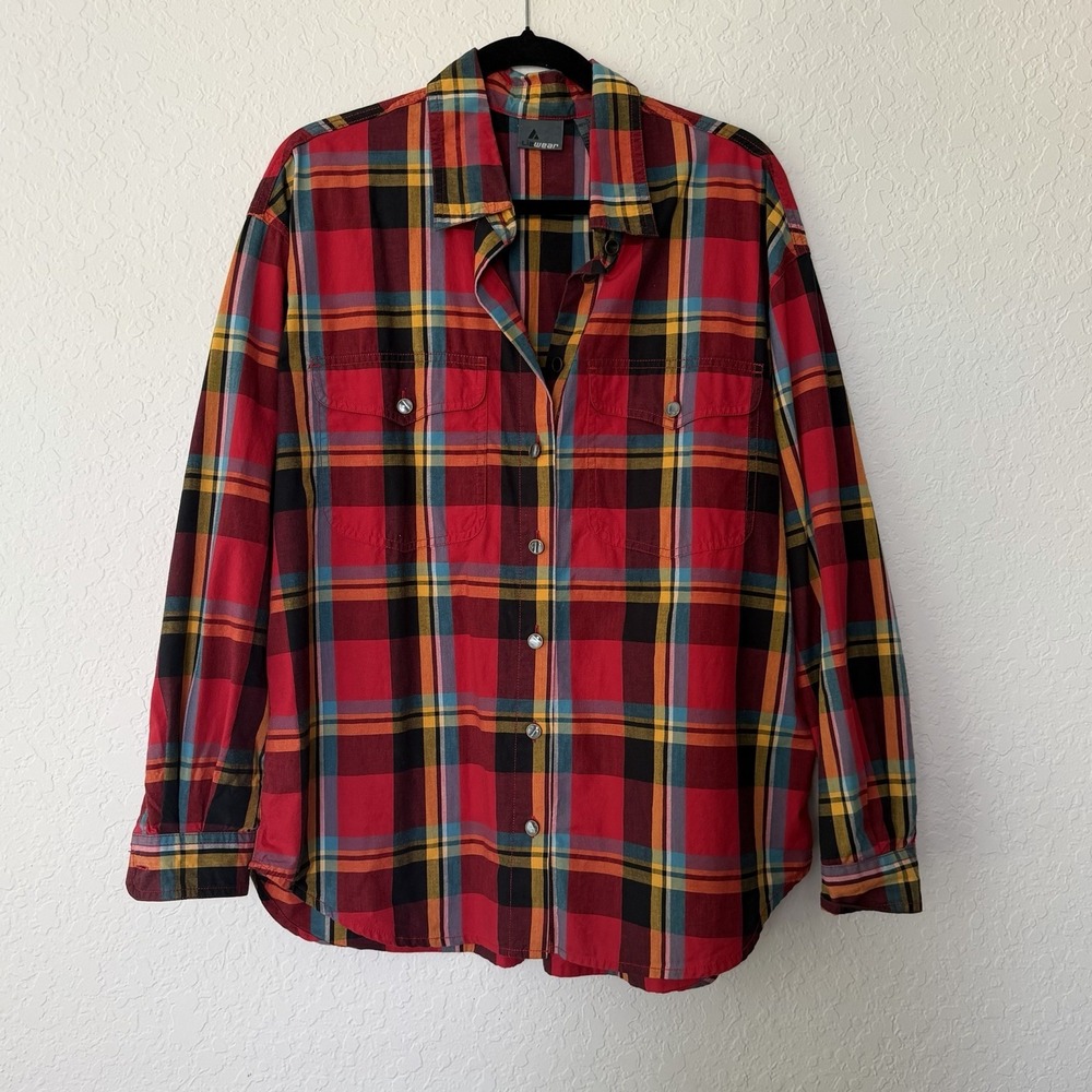 VTG Liz Wear Shirt Womens Large Plaid Cotton Button Up Long Sleeve Claiborne